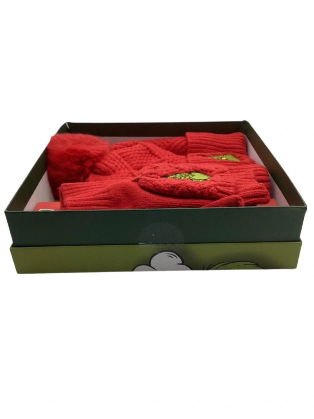 The Grinch Beanie with Faux Fur Pom and Embroidered Gloves Boxed Set (NWT)